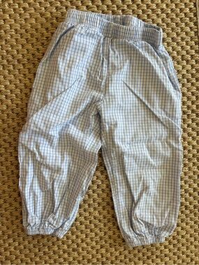 Light Blue and White Window Pane Elastic Waist Kids Pants